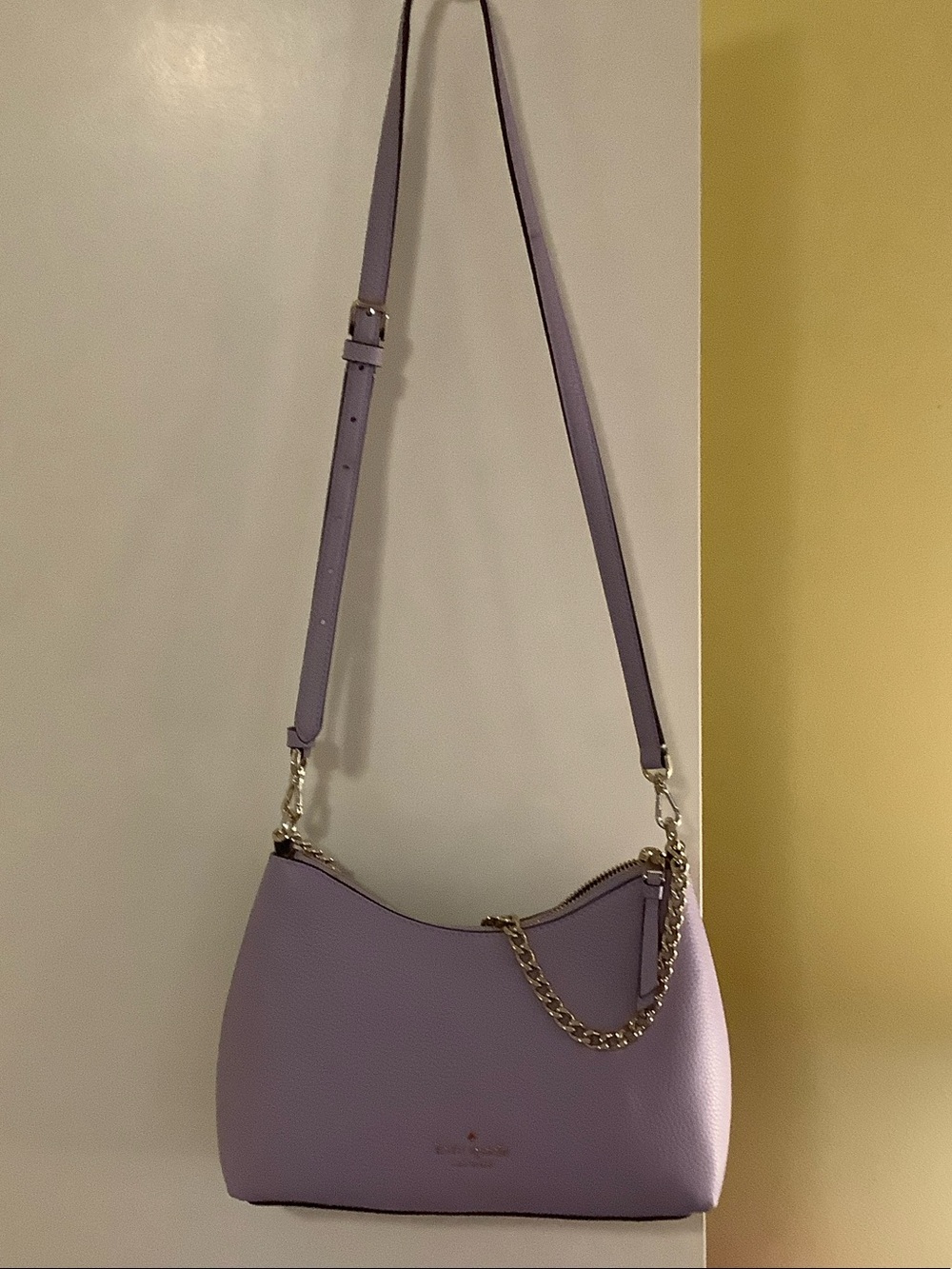 kate spade Lavender Pebbled Leather Shoulder Bag with Gold Chain Accent